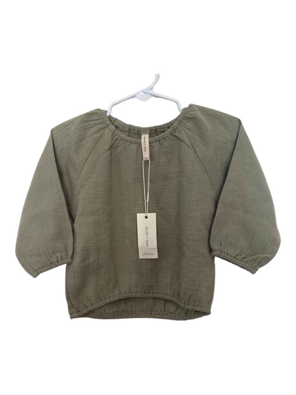 Quincy Mae Sage Green Gauze Long Sleeve Top NWT 12–18M